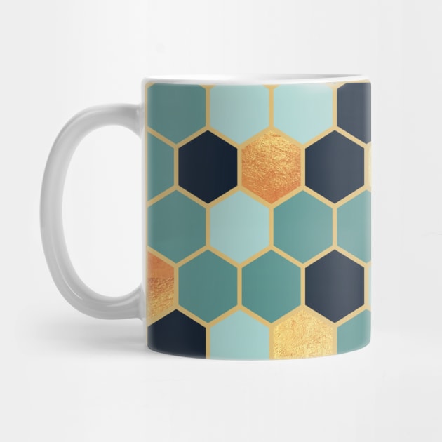 Teal and Gold Hexagon Pattern by lowercasev